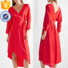 Асимметричный Подол V-образным вырезом с длинным рукавом Красное летнее платье Производство Оптовая продажа женской одежды (TA0305D)
